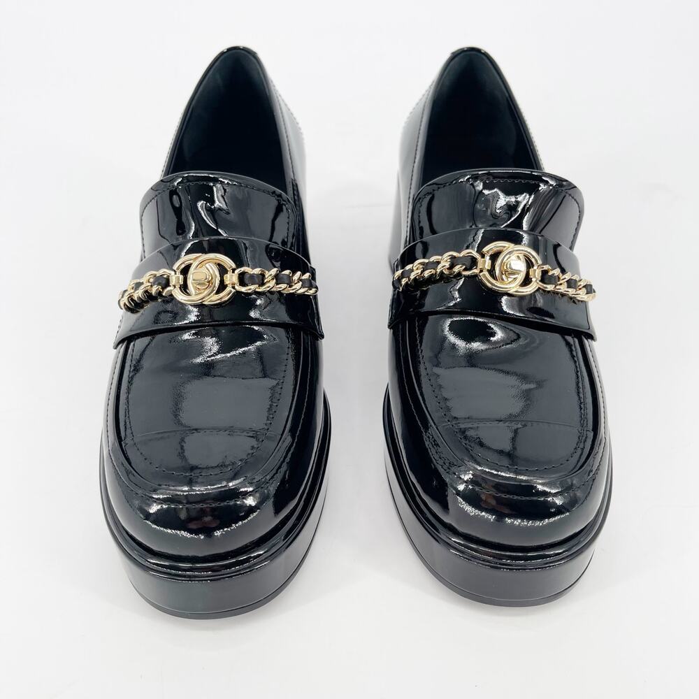 Chanel Fall Winter 2024 Black Patent CC Chain Platform Loafers EU 37 New In Box - Picture 6 of 12
